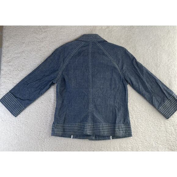 Chicos Jean Jacket Womens Size 0 Nautical contrast Stitch Flap Chambray Denim - Picture 2 of 11